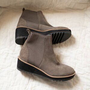 Eileen Fisher Lilou Size 5.5 Chelsea Bootie Rye Taupe Nubuck Wedge NWOB $275